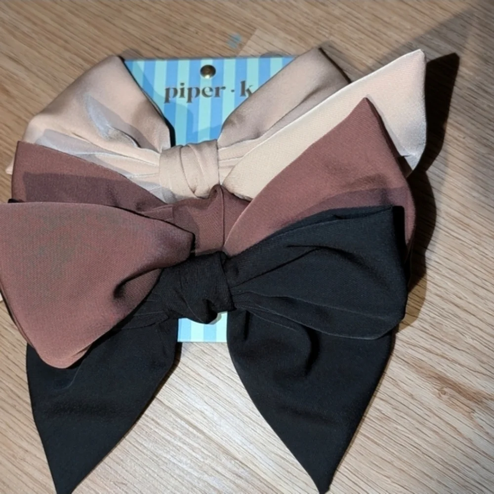 🤎▪️Piper K▪️set Of 4  Hair Bow Set - Black, Brown, Tan